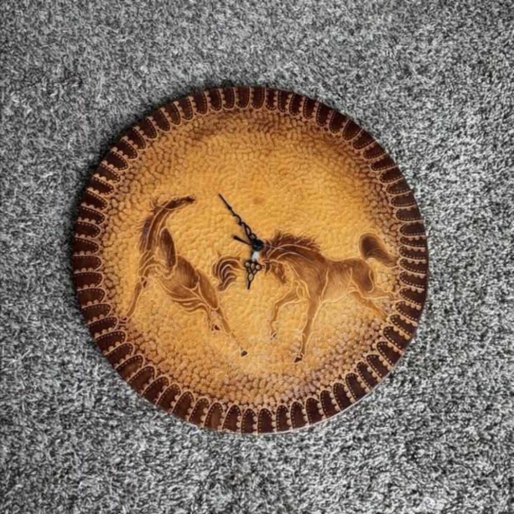 Hand-Carved Wooden Horse Wall Clock 17in Western Decor